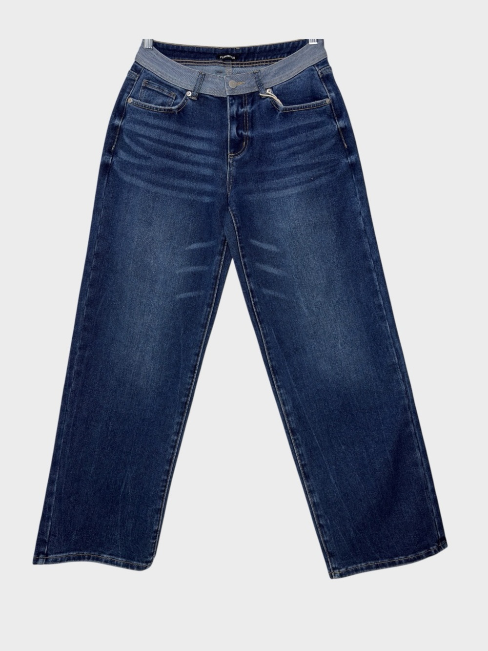 NWT Colorblock Flap Pocket Wide Leg Two Tone Waistband Jeans M FLAMINGALS